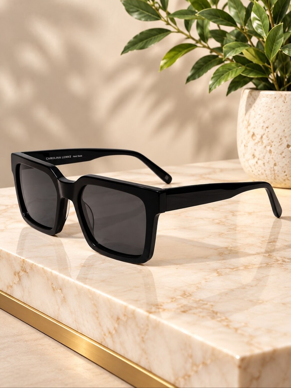 NEW Carolina Lemke Berlin Lupin Square Black Bold Sunglasses w/Premium Case